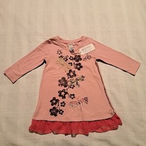 Mimi & Maggie girls size 2T pink dress with dragonfly applique, tulle trim, New